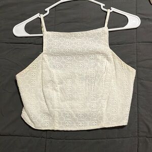 Super cute, white designed, zipper back, halter tank top